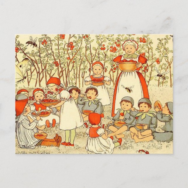Vintage Illustration Blueberry Forest Elsa Beskow Postcard (Front)