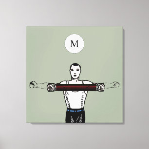 VINTAGE Illustration Body building Monogram Canvas Print
