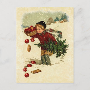 Vintage Illustration Boy Christmas Tree Cookies Holiday Postcard