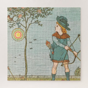 Vintage Illustration - Boy with Bow & Arrow Jigsaw Puzzle