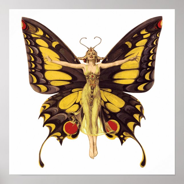 Vintage Illustration Butterfly Fairy Small Poster (Front)