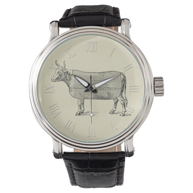 VINTAGE ILLUSTRATION Cow blanket Roman Numerals Watch (Front)