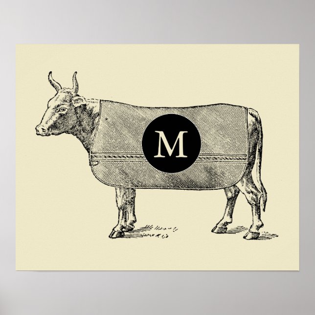 VINTAGE ILLUSTRATION Cow Monogram Poster (Front)