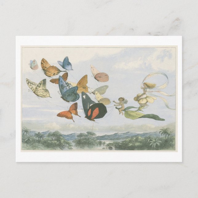 Vintage Illustration Fairy Queen with Butterflies Postcard (Front)