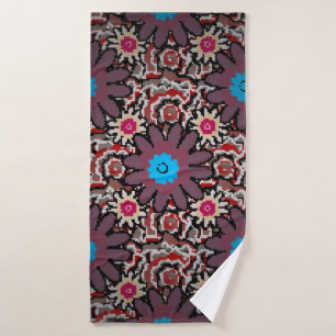 Vintage illustration. Folkloric ethnic purple, red Bath Towel