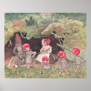 Vintage Illustration Forest Children Elsa Beskow  Poster