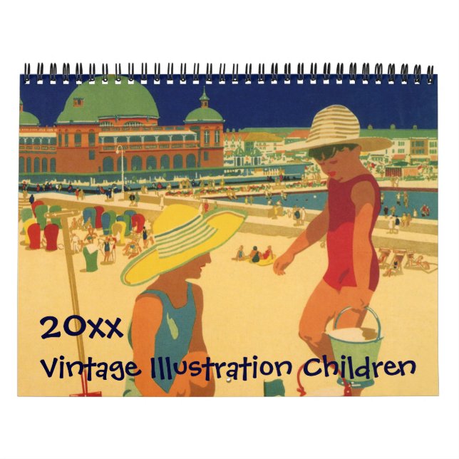 Vintage Illustration Fun Kids and Babies Playing Calendar (Cover)
