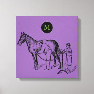 VINTAGE Illustration Horse Clipping Monogram C Canvas Print