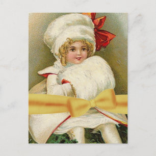 Vintage Illustration Little Girl in Winter Coat V2 Postcard