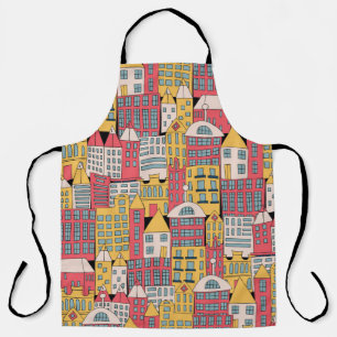 vintage illustration of a city building in the for apron
