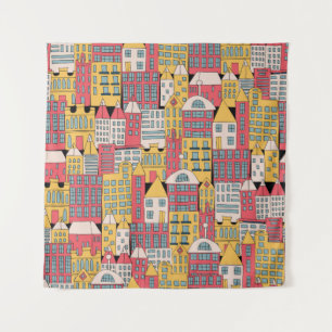 vintage illustration of a city building in the for tapestry