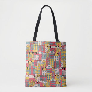 vintage illustration of a city building in the for tote bag