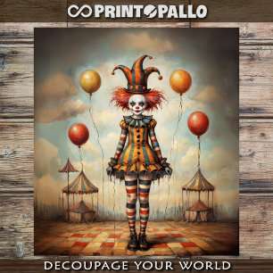 Vintage illustration of a clown girl in circus tissue paper