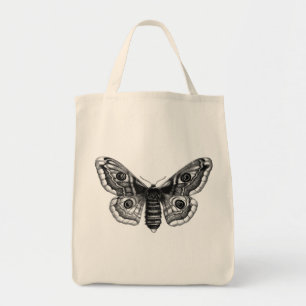 Vintage Illustration of a Moth in Black and White Tote Bag