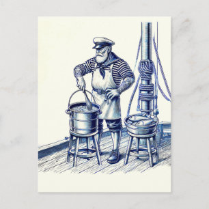 Vintage Illustration of a Sailor Cooking Fish Soup Postcard
