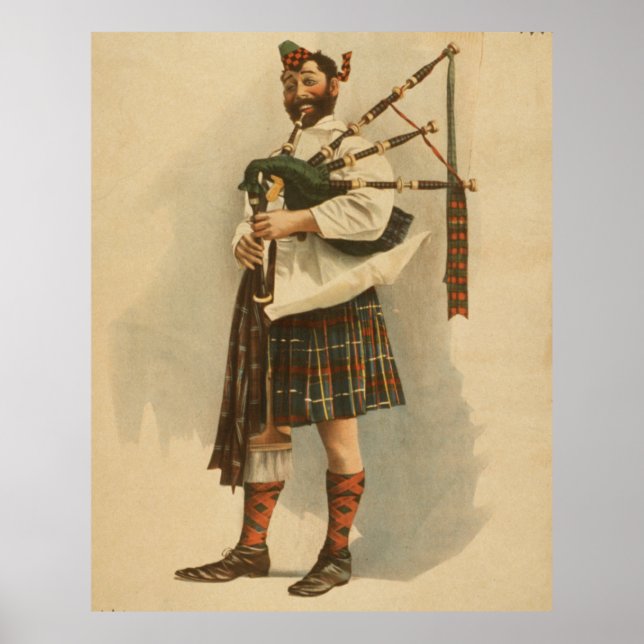 Vintage Illustration of a Scottish Bagpiper (1898) Poster (Front)