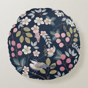vintage illustration of a seamless floral pattern round cushion