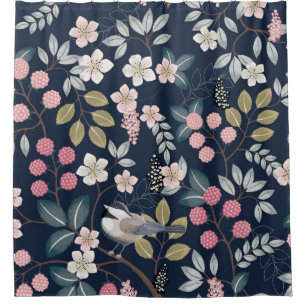 vintage illustration of a seamless floral pattern shower curtain