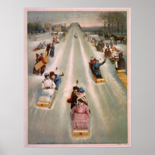 Vintage Illustration of a Toboggan Race (1886) Poster