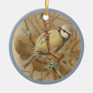 Vintage Illustration of Bluetit Ceramic Tree Decor Ceramic Ornament