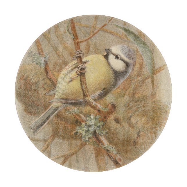 Vintage Illustration of Bluetit Cutting Board (Front)