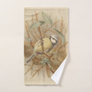 Vintage Illustration of Bluetit Hand Towel