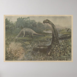 Vintage Illustration of Brachiosaurus Dinosaurs Poster