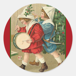 Vintage Illustration of Christmas Morning Classic Round Sticker