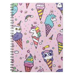 Vintage illustration of Cute ice cream cones that  Notebook