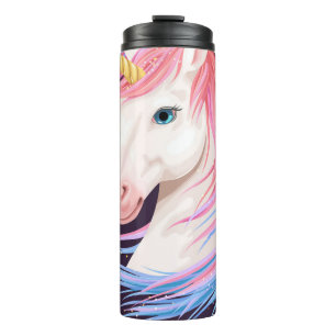 vintage illustration of cute unicorn with gold hor thermal tumbler