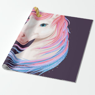 vintage illustration of cute unicorn with gold hor wrapping paper