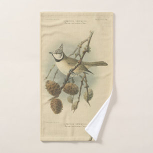 Vintage Illustration of European Crested Tit Hand Towel