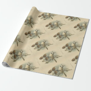 Vintage Illustration of European Crested Tit Wrapping Paper