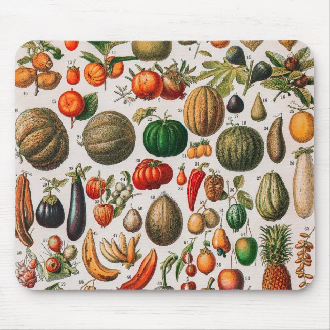 Vintage Illustration of Fruits and Vegetables Mouse Pad (Front)