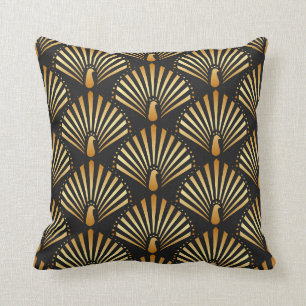 vintage illustration of golden peacock in black ba cushion