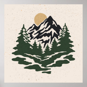 Vintage illustration of mountain landscapemountain poster