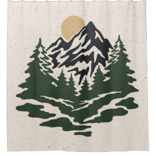 Vintage illustration of mountain landscapemountain shower curtain
