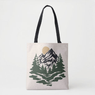 Vintage illustration of mountain landscapemountain tote bag