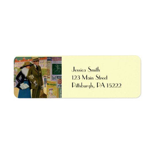 Vintage Illustration of Stylish Couple from 1916 Return Address Label