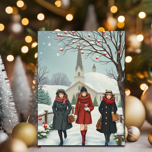 Vintage Illustration People going to Church Holiday Postcard (Creator Uploaded)