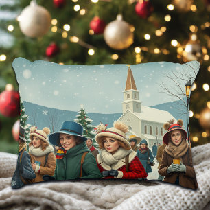 Vintage Illustration People leaving Church Decorative Cushion