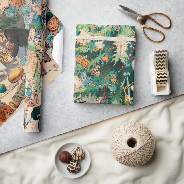 Vintage Illustration Puck's Christmas Tree, 1902 Wrapping Paper (Crafts)