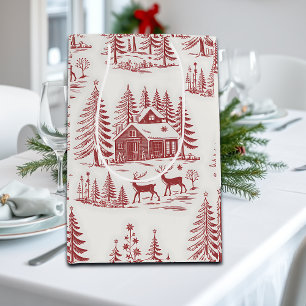 Vintage Illustration Reindeer and Houses Winter Medium Gift Bag