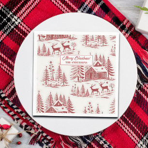 Vintage Illustration Reindeer and Houses Winter Napkin