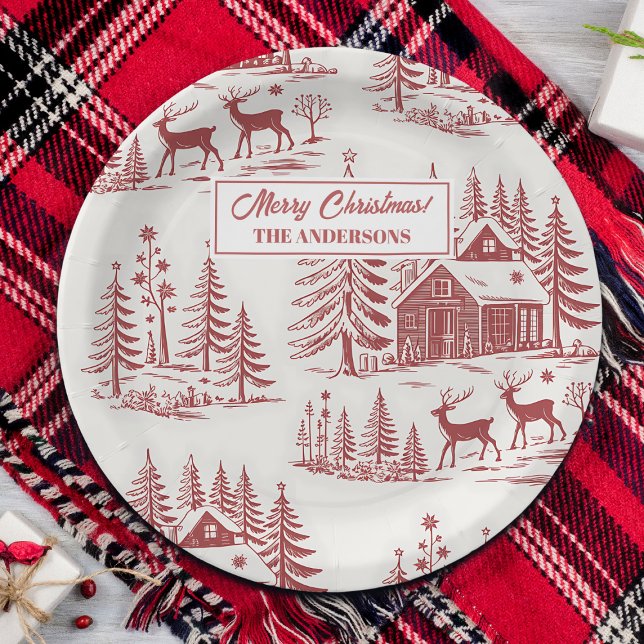 Vintage Illustration Reindeer and Houses Winter Paper Plate (Creator Uploaded)