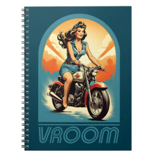 Vintage Illustration - Retro 60s Biker Girl Notebook