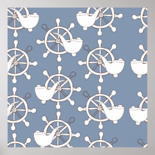 Vintage illustration seamless pattern wheel and tu poster