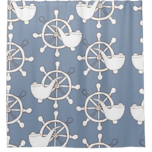 Vintage illustration seamless pattern wheel and tu shower curtain