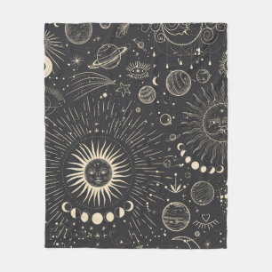 Vintage illustration set of moon phases. Different Fleece Blanket