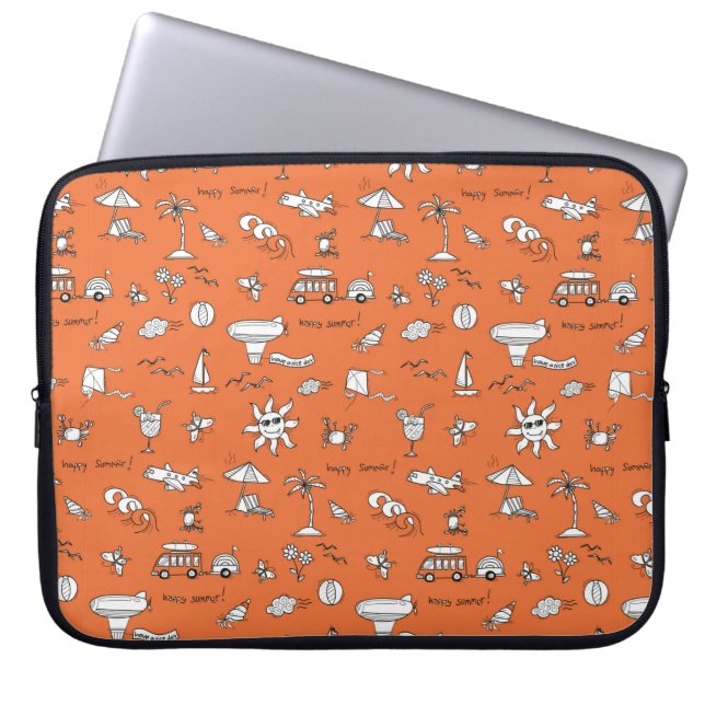 Vintage illustration summer pattern laptop sleeve (Front)